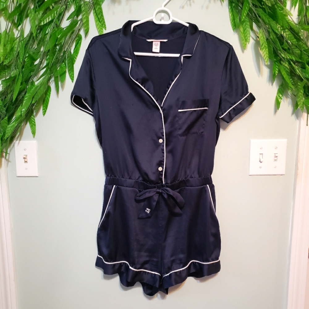 Victoria's Secret Navy Satin Pajama Romper